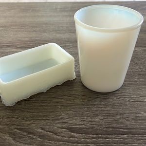 Small milk glass dish and glass